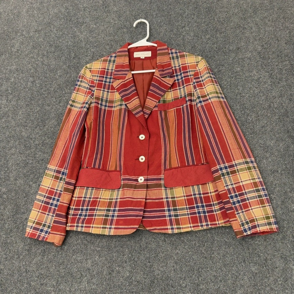 Vintage Jones New York Blazer Womens 10 Red Plaid Cotton Blend Career Preppy